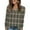 Army Green, variant on Women's Fashion V-Neck Button-Up T-Shirt With Classic Check Print Long Sleeves, Plaid Pattern Stylish Shirt for Casual and Semi-Formal Occasions,Pink,XL