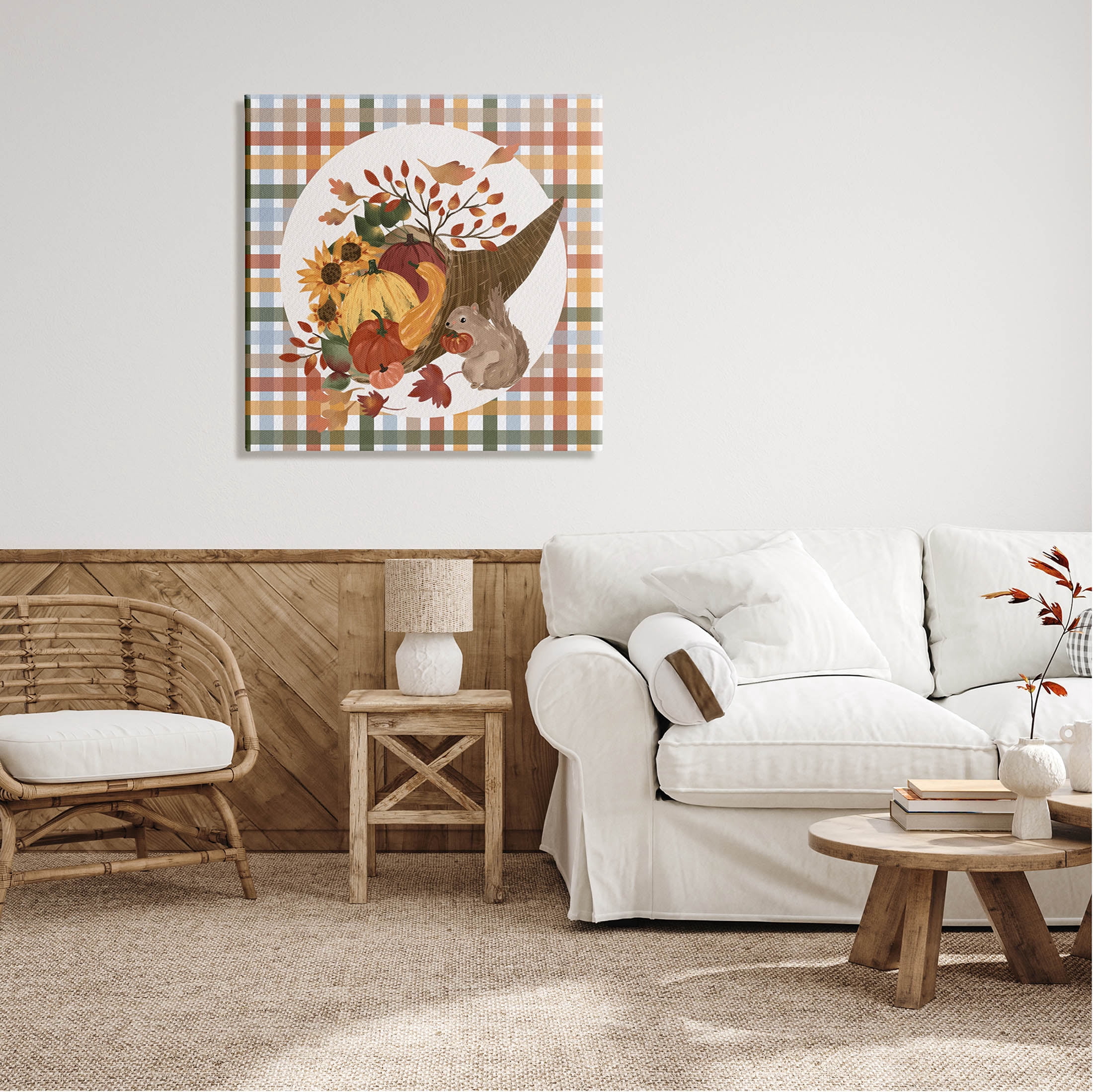 Abundant Harvest Tartan Cornucopia Holiday Graphic Art Gallery Wrapped Canvas Print Wall Art