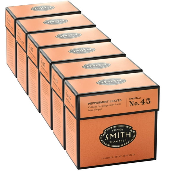 Smith Teamaker Peppermint Herbal Tea – Pure & Caffeine-Free (6-Pack, 15 Bags Each)