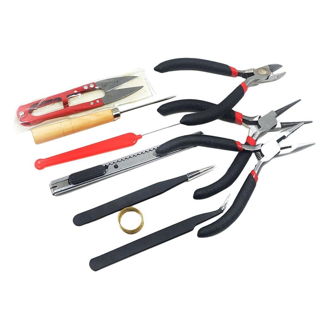 KLKCMS 11 Pieces/set Jewelry Making Beading Pliers Set Tools Kit FLat Long Round Nose