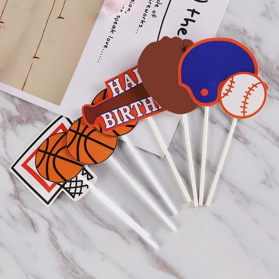 Hytrove 12pcs  Cake Toppers Decorative Basketball Football Baseball Cupcake Muffin Food Fruit Picks Birthday Party Favors Supplies (Random Style)