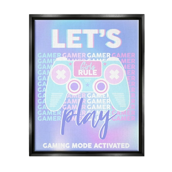 Let's Play Gaming Mode Activated Phrase Art for Kids Graphic Art Jet Black Framed Art Print Wall Art