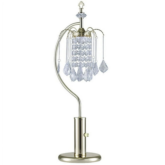 NEW Grand Polished Brass Base Finish w/ Faux Crystal Ornaments Shade 27" Table Lamp 715, 1 Bulb Included