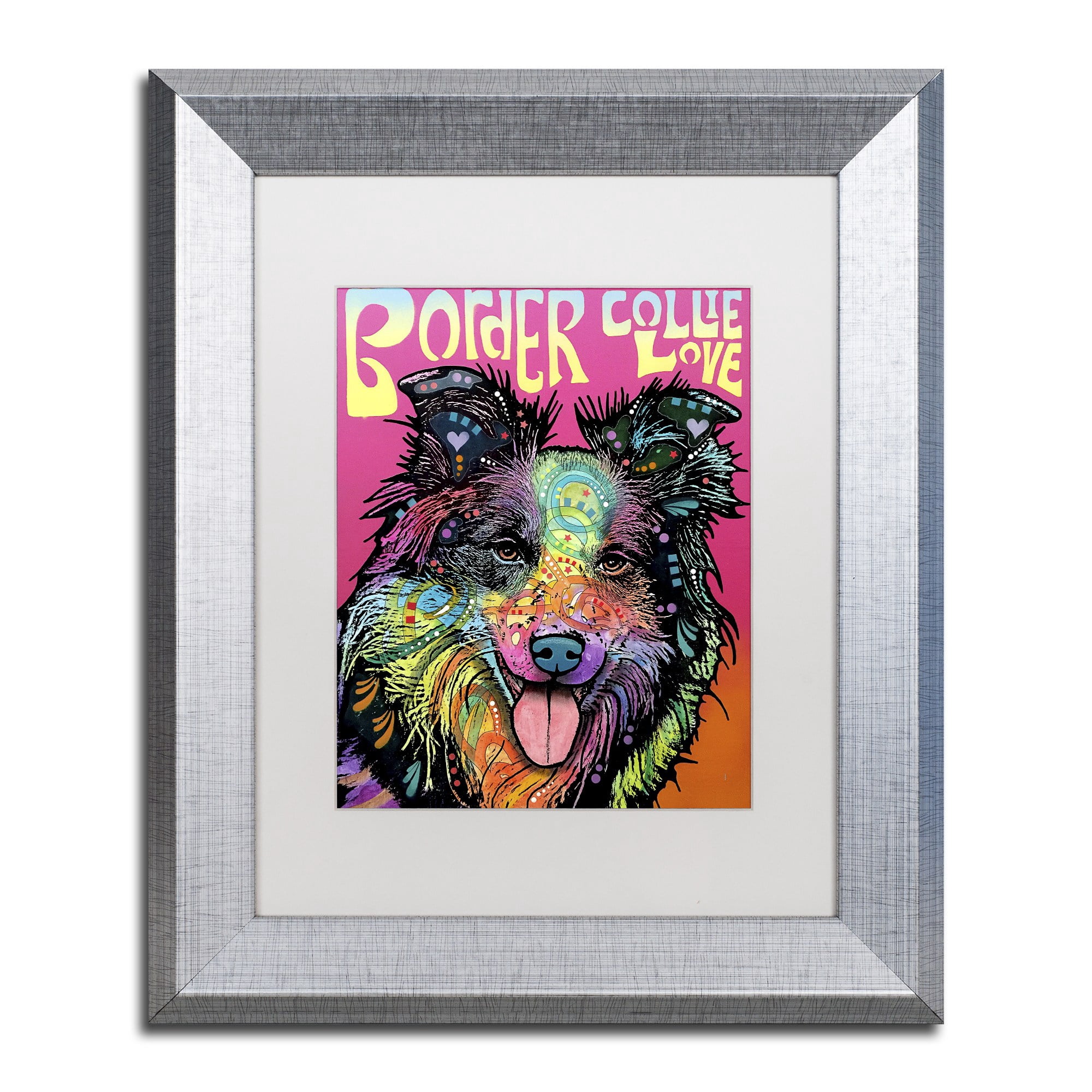 Trademark Fine Art 'Border Collie Luv' Canvas Art by Dean Russo, White Matte, Silver Frame