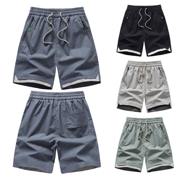 Fabrcox Bermuda Shorts Men Quick Drying Mens Basketball Shorts Drawstring Big and Tall Outdoor Running Going Out Mens Shorts Athletic with Zip Pockets Gray L