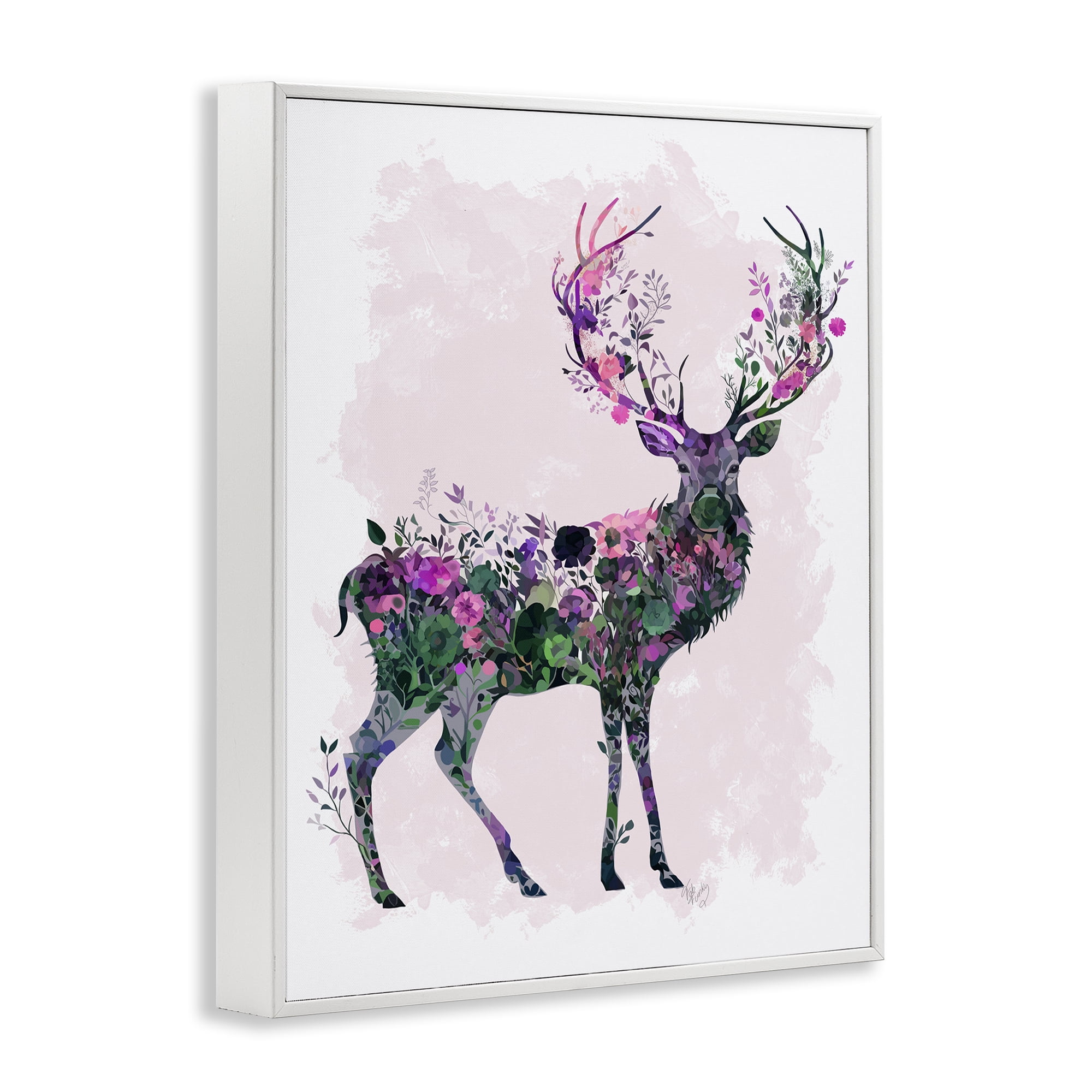 Stupell Industries Wildflower Patterned Deer Animals & Insects Painting White Framed Art Print Wall Art, 16 x 20