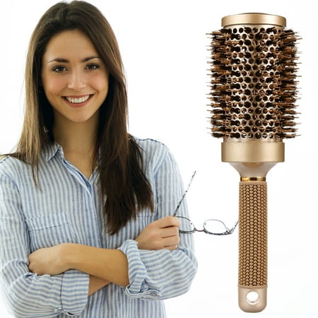 Large Round Brush for Blow Drying - Big Barrel Hair Brush with Natural Boar Bristle - Speeds Styling, Smooths, Shines, Softens and Curls - Hairbrush Best for Long Hairs (3.3
