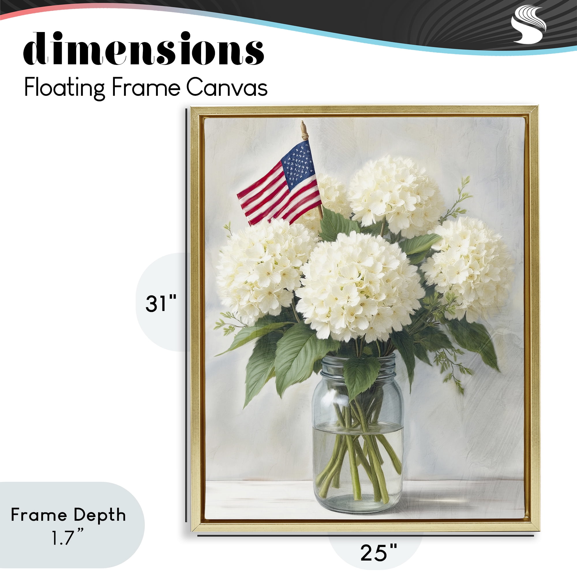 Stupell Industries Festive Patriotic Hydrangea Gold Framed Floater Canvas Wall Art, design by Kim Allen