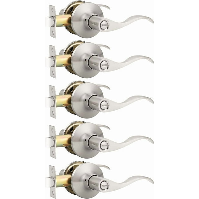 Levier de Porte en Nickel Satiné pour l'Intimité, Boutons de Porte Modernes pour Intérieur, pour Chambre et Salle de Bain, Poignée de Porte Robuste, Levier Ondulé Réversible