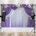 thumbnail image 3 of Dreamy Purple Floral Backdrop Elegant Purple White Curtain Photography Background Purple White Roses Bridal Shower Wedding Party Decorations Banner Photo Photobooth Props, 3 of 4
