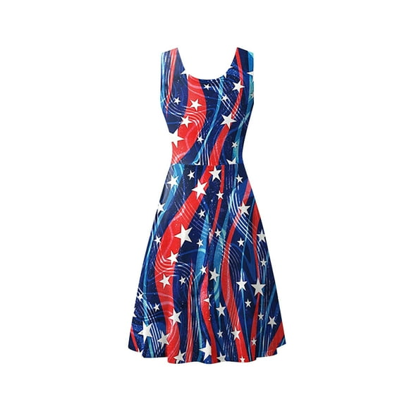 TJAZFJPA Sweetheart Neckline Dress Summer Independence Day Flag Digital Print Dress European Women's Sleeveless Vest Skirt Women Summer Dresses Graduation Dress for Women
