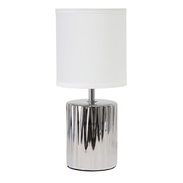 Simple Designs 11.61" Ruffled Metallic Capsule Bedside Table Desk Lamp with White Drum Fabric Shade for Home Decor, Bedroom, Living Room, Entryway, Office