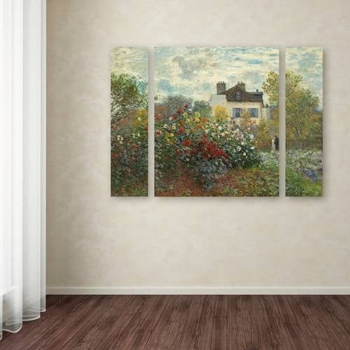 Trademark Fine Art "Artist's Garden In Argenteuil" Canvas Art by Claude Monet Three Panel Set
