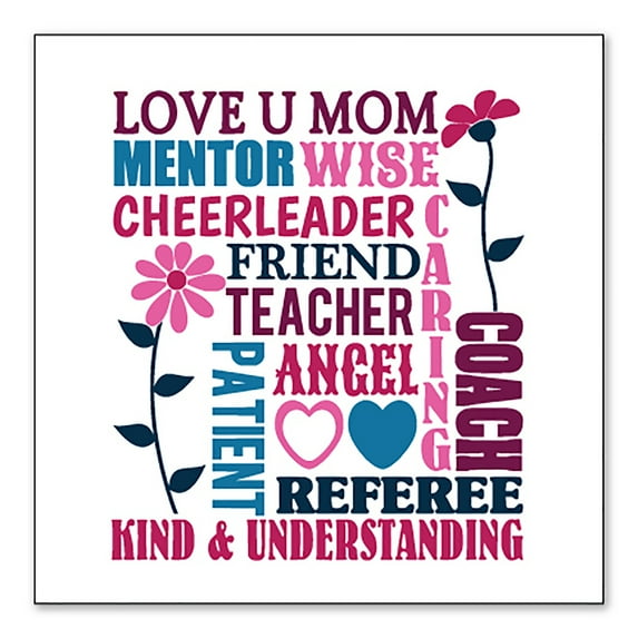 DistinctInk Custom Bumper Sticker - 10" x 10" Decorative Decal - White Background - Love U Mom Word Art Mother's Day