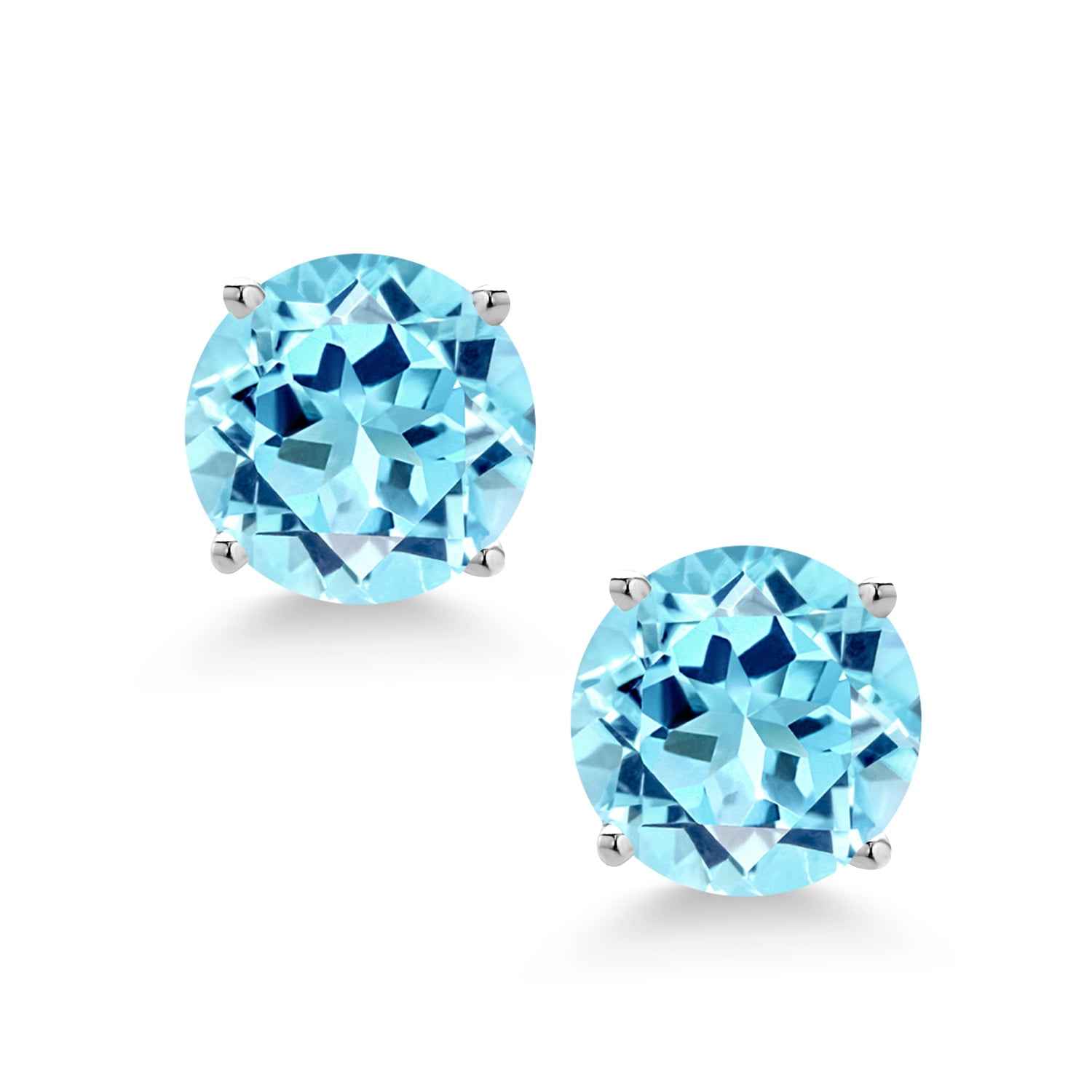 Gem Stone King 14K White Gold Screwback Stud Earrings for Women Men 1.64 Ct Round 6mm Blue Apatite