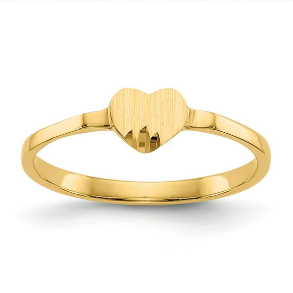 14K Yellow Gold Ring Band Signet Heart, Size 8