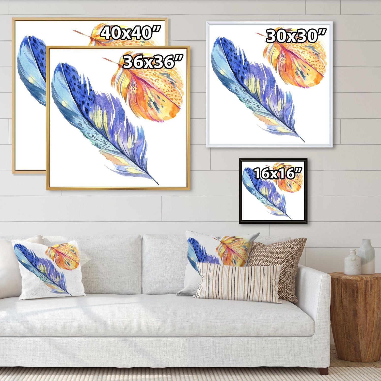 Designart Plume d'oiseau bleu coloré de l'aile ART MURAL À CADRE FLOTT