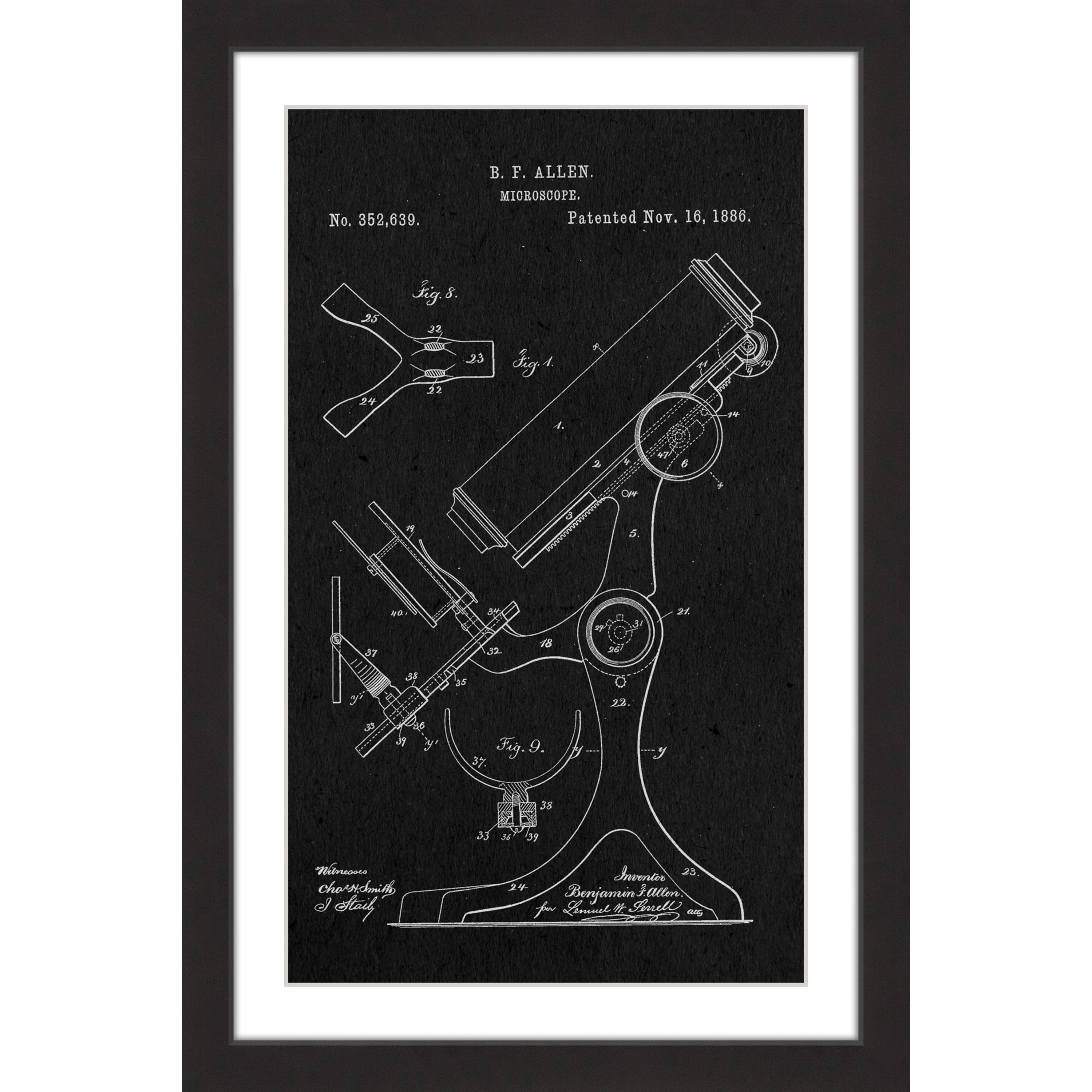 "Microscope 1886 Black Paper" Framed Painting Print