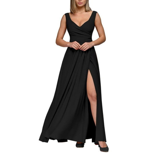 adviicd Robe Longue pour Femmes Formelle Robe d'Été Longue pour Invité de Mariage Robe Maxi à Volants pour Cocktail Noir,TG