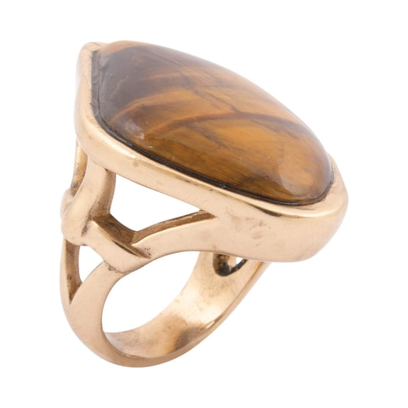 Abstract Brown Tiger's Eye Golden Statement Ring