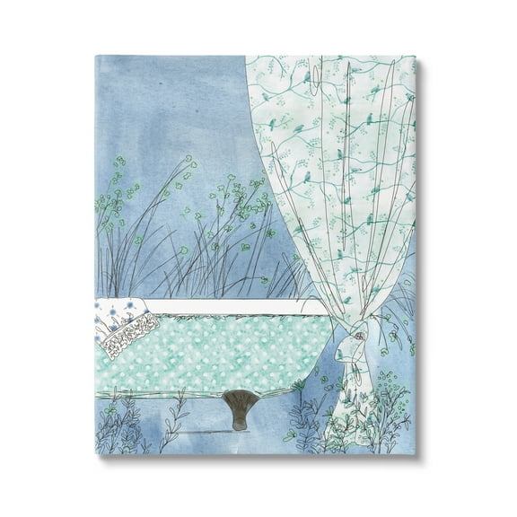 Stupell Industries Delicate Bathroom Claw Tub Curtain Floral Blossom Painting Gallery Wrapped Canvas Print Wall Art, Design by Kamdon Kreations