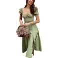 thumbnail image 1 of HAHDAXIA Women Puff Sleeve Split Maxi Dress Square Collar Ruffle Floral Boho Dresses Cottagecore Backless Sundress, 1 of 6
