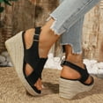 thumbnail image 4 of Xfvqtps Espadrilles for Women Flatform Weave Sole Slingback Peep Toe Side Cutout High Heel Wedge Pumps Black, 4 of 9