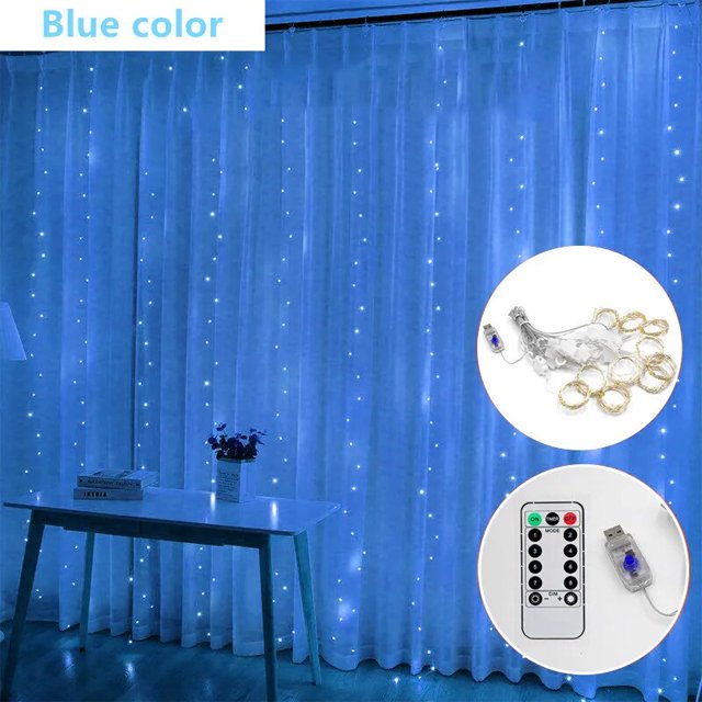 Guirnalda de luces LED con Control remoto USB, cortina de luces para decoración de festivales, vacaciones, bodas, Navidad, dormitorio, hogar