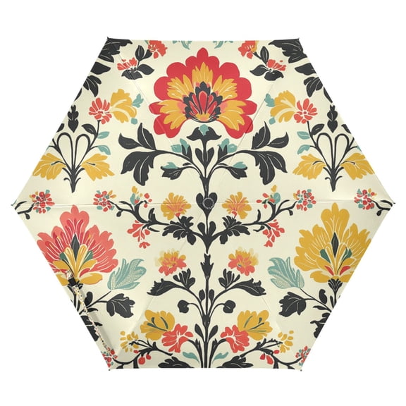 FORMRS Travel Umbrella Folding Auto Open Close Windproof Rain UV Protection, Beige Floral