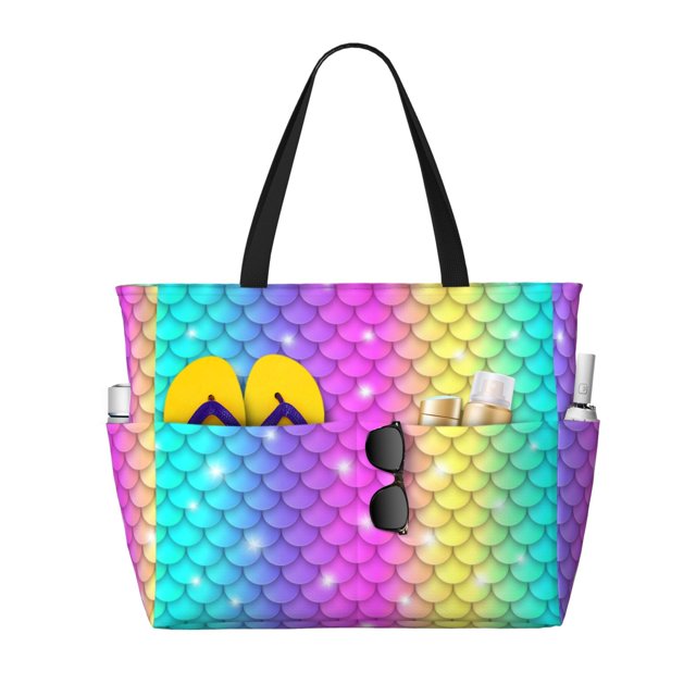 Fotbe Rainbow Scales2 Bolsa de Viaje para Playa - Resistente al Agua, Bolsa Tote de Gran Capacidad y Ligera con 7 Bolsillos para Mujeres y Hombres
