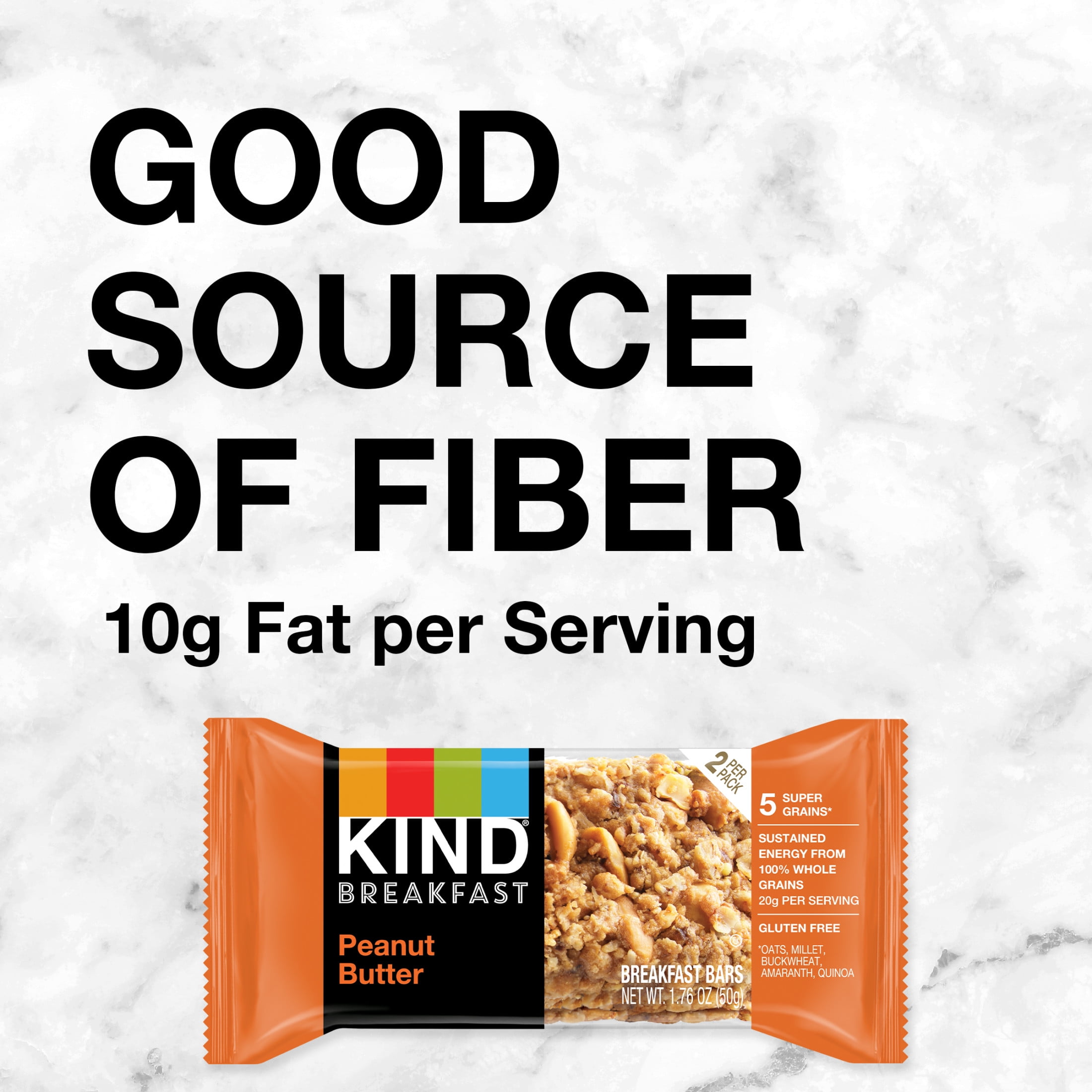 (2 pack) KIND Breakfast 100% Whole Grain Gluten Free Peanut Butter Snack Bars, 1.76 oz, 12 Count Box