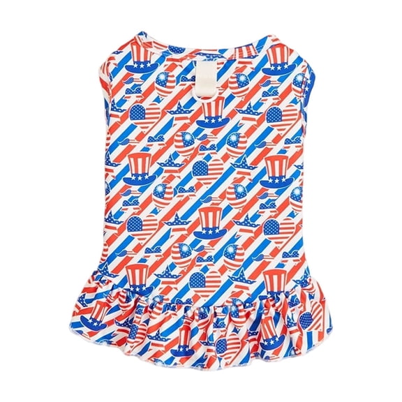 HOARBOEG Red White Blue Star 4th of July Dog Dress, Patriotic American Flag Pet Dress Costume for Small Dogs Cats, Breathable Polyester Holiday Outfit 2.5-4kg