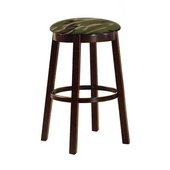 The Furniture King Bar Stool 24" Tall Wood Dark Brown Espresso Kitchen Game Room Swivel Seat Stool Featuring the Choice of Your Favorite Novelty Theme Fabric Covered Seat Cushion (Camo Dark)