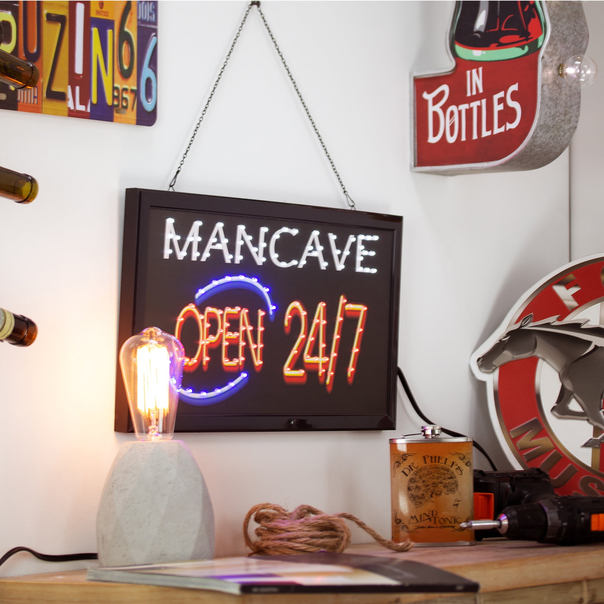 American Art Decor Man Cave Open 24x7 Framed Eye Catching Flashing LED Wall Sign - 19" x 10" x 0.87"