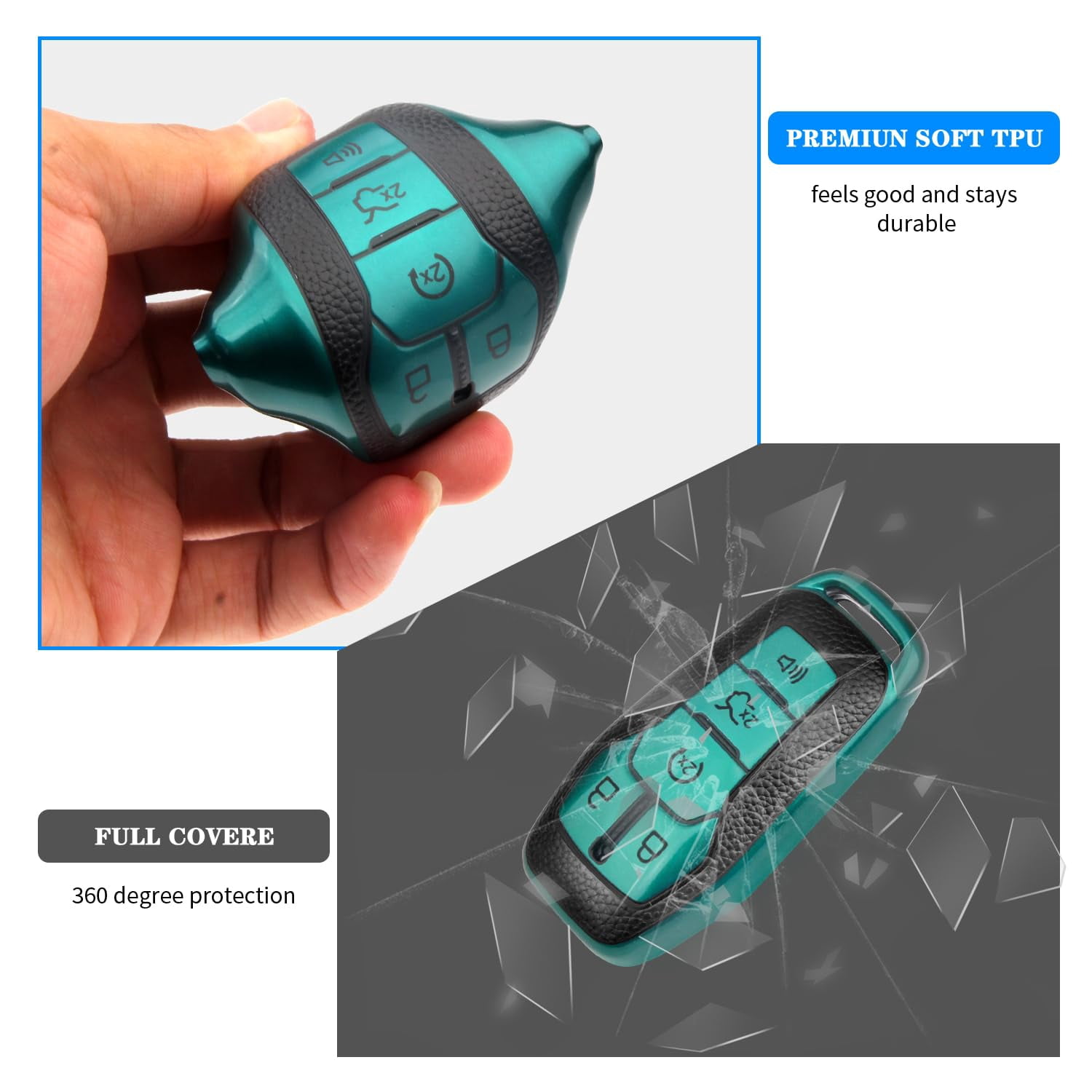 For Ford Key Fob Cover with Keychain, Shell Compatible with Ford Explorer, F150, Lincoln MKC, MKX, MKZ, Fusion, Mustang, Edge Remote Vehicle Accessories