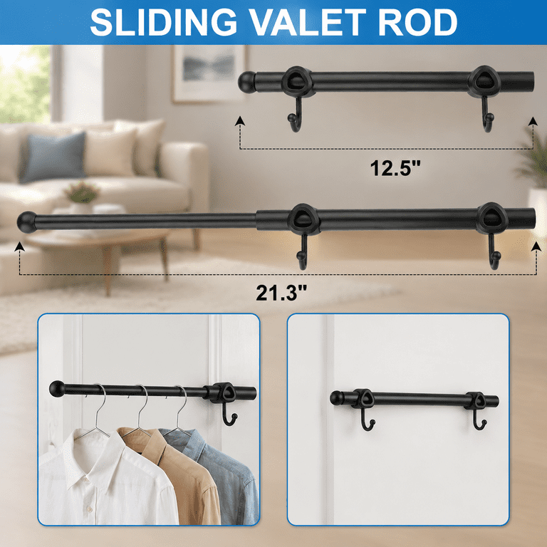Valet Rod For Closet Pull Out With Hooks Easy Totall (black/1 Pack 12 ...