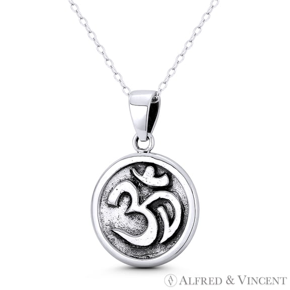 Om Aum Symbol Hindu / Buddhist Charm 29x19mm (1.1x0.75in) Pendant in Oxidized .925 Sterling Silver