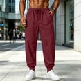 thumbnail image 2 of Hearthz Cotton Sweatpants Men Elastic Drawstring Mens Athletic Pants Solid Color Workout Mens Jogger Pants with Pocket Wine L, 2 of 6