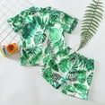 thumbnail image 4 of Otqutp Kids Elastic Waist Clothes Set Toddler Boys Short Sleeve Leaf Prints T Shirt Tops Shorts Child Kids Casual Outfits for 4 to 8 Years, 4 of 7