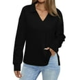 thumbnail image 2 of YUGYXL Women's Side Split Sweatshirt Lounge Solid Color Long Sleeve Clothes V Neck Collared Blouses Black M, 2 of 8
