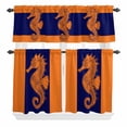 thumbnail image 2 of Kitchen Window Curtains Valance and Tier Set, Coastal Ocean Orange Seahorse Rod Pocket Tier Curtain Valance Set, Marine Creature on Blue Light Filtering Cafe Curtains for Bedroom Living Room, 2 of 9