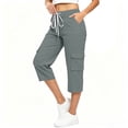 thumbnail image 4 of Ltctricy Cargo Capri Pants for Women Elastic Waist Drawstring Cropped Pants with Pockets Casual Hiking Outdoor Pants, 4 of 7
