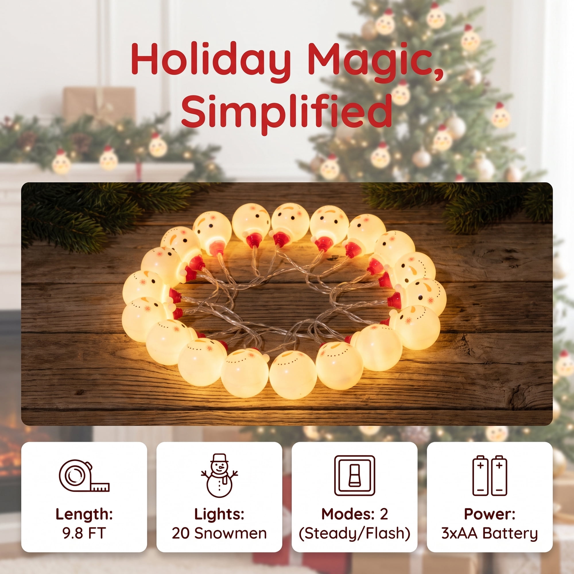 Unique Bargains Fairy Garlands Yuletide Noel Twinkle Lamps 9.8 ft Snowman Battery Operated