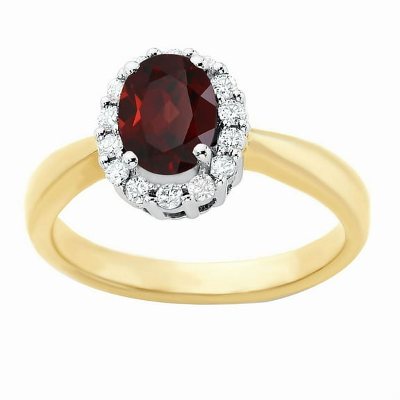 Gold Plated 925 Sterling Silver January Birthstone Natural Garnet Solitaire With Accents Ring