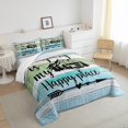 thumbnail image 4 of Happy Camping Bedding for Teen,Camper Comforter Set for Travel Trailers,RV Camping Car Down Comforter Twin,Retro Wood Planks Rustic Farmhouse Style Quilt Camper Accessories for Inside Blue Green, 4 of 5