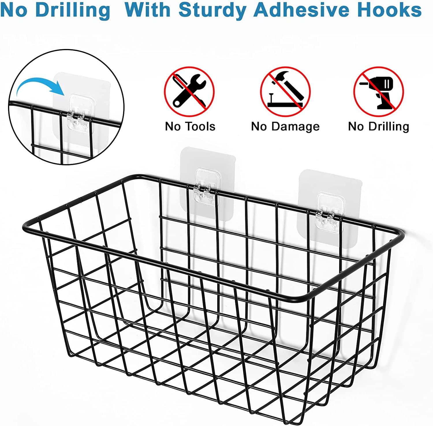 5 Pack Wire Storage Baskets, Hanging Wall Basket Premium Metal Storage Bin Organizer Basket for Home Office Kitchen Pantry Bathroom Countertop