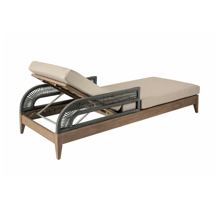 Orbit Outdoor Chaise Lounge Chair in Eucalyptus with Rope and Taupe Cushions