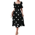 thumbnail image 5 of Women‘s Summer Dot Dress Women‘s Elegant Square Neckline Large Dot Ruffle Edge Temperament Slim Fit Short Sleeve Dress, 5 of 6