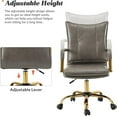 thumbnail image 3 of Faux Leather Office Chair Adjustable Swivel Desk Chair with Golden Legs and Arms Upholstered, Grey, 3 of 11