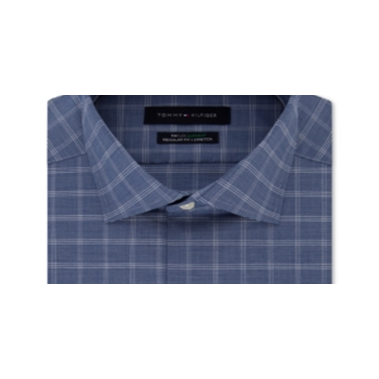 Tommy Hilfiger Men's Classic Fit Flex Supima Check Dress Shirt Blue Size  17-32/33 - Walmart.com